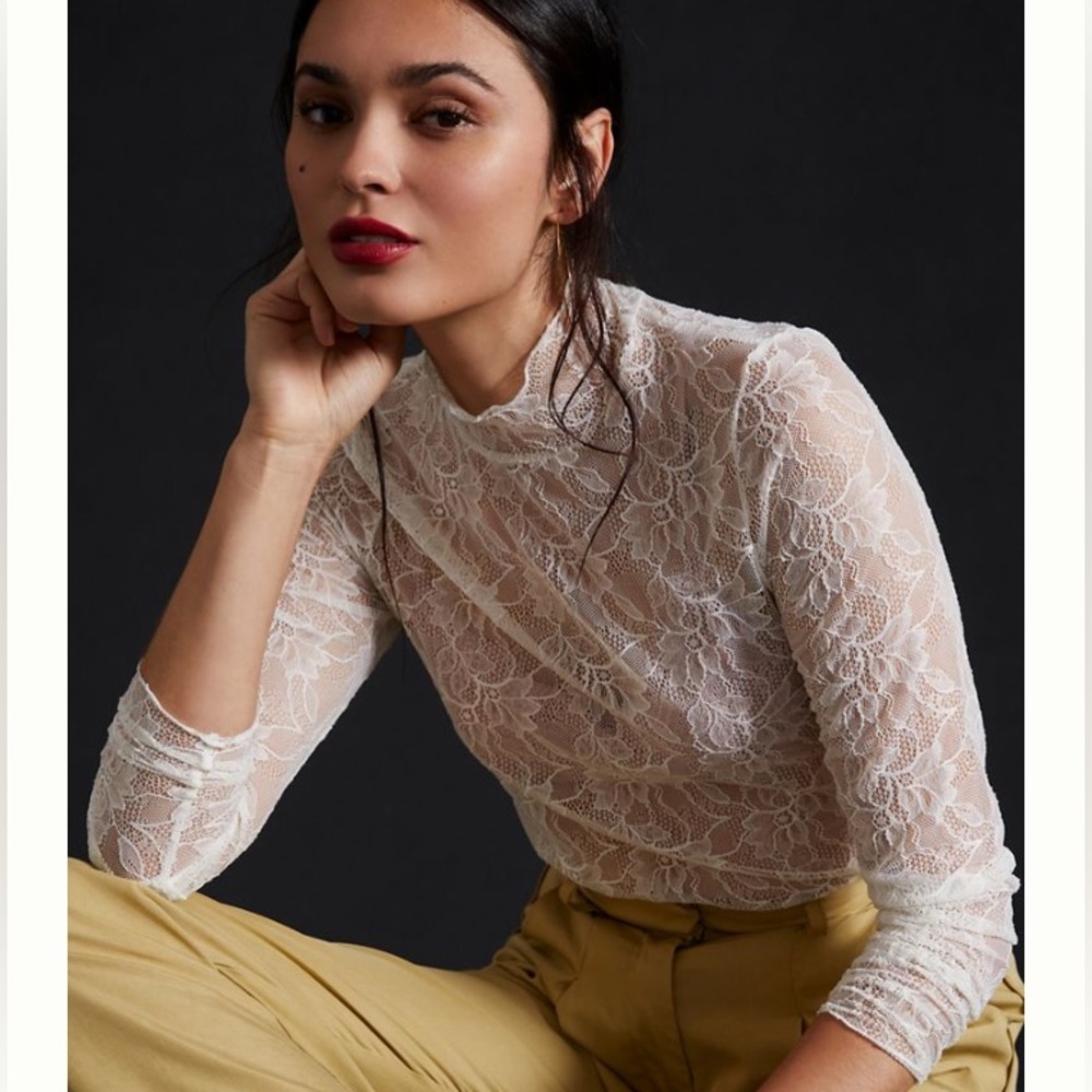 Anthropologie Lace Layering Turtleneck Ivory NWT Size Small